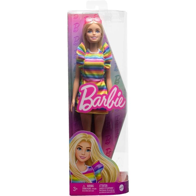Barbie Fashionista baba - Szőke hajú szivárvány csíkos ruhában termék 2. képe