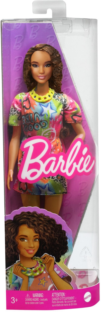Barbie Fashionista baba - Göndör barna hajú mintás ruhával termék 2. képe