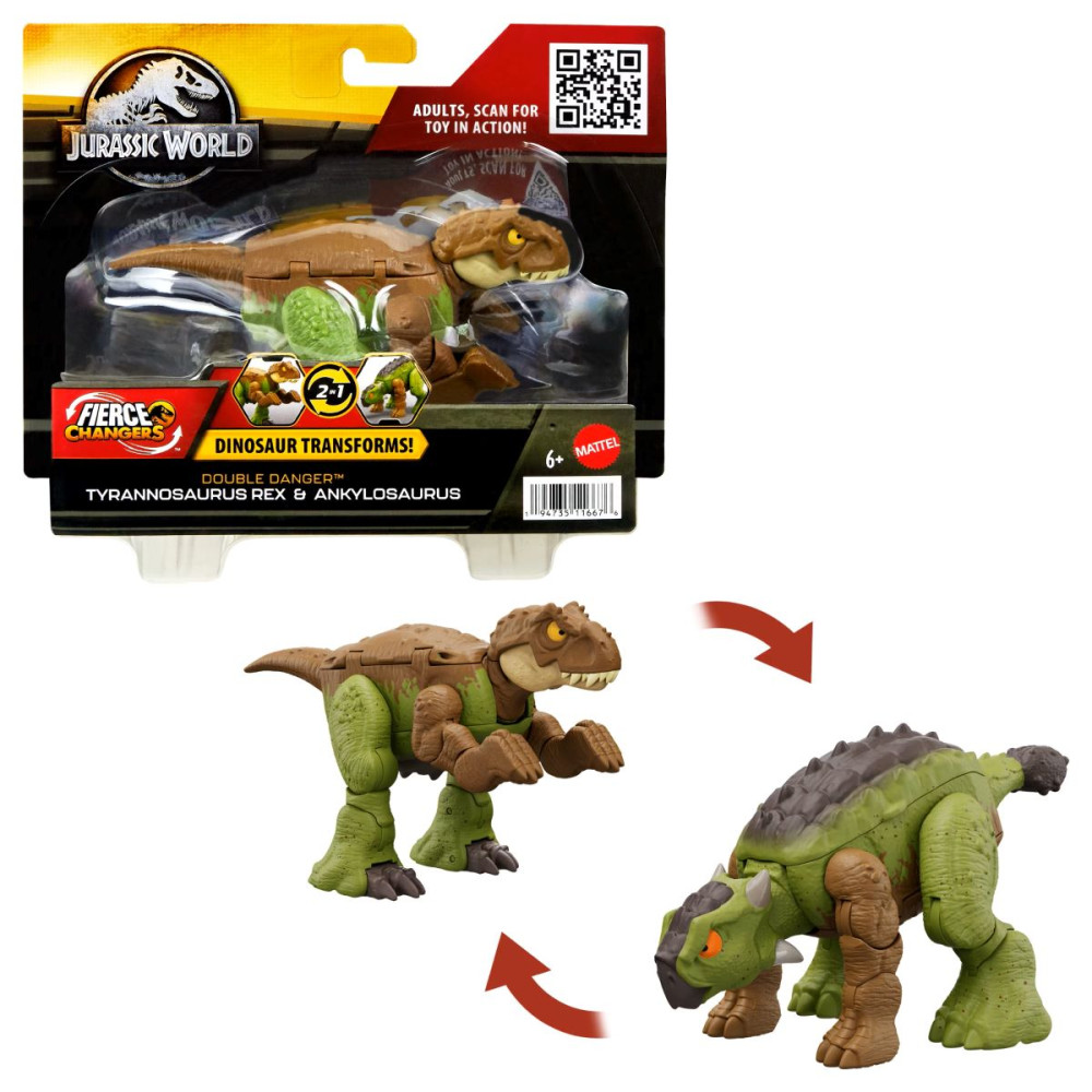 Jurassic World: Átalakuló dinó - T-Rex és Ankylosaurus barna-zöld játékfigura akciós termékkép 1