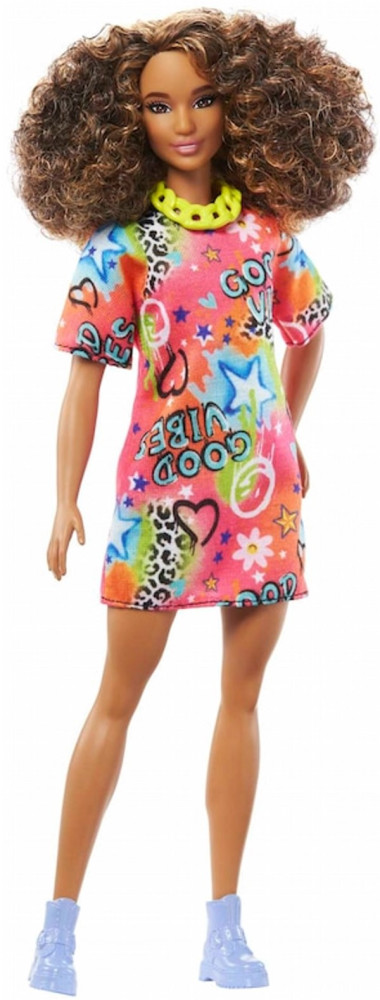 Barbie Fashionista baba - Göndör barna hajú mintás ruhával akciós termékkép 1